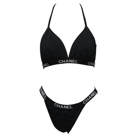 chanel bikini schwarz weiß|chanel graphic swimwear.